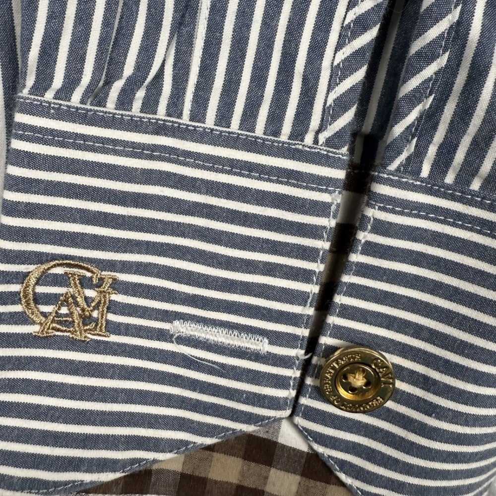 CAVI Mens Blue‎ White Stripe Button Down Shirt Gold Logo Pocket Size M - Picture 6 of 8